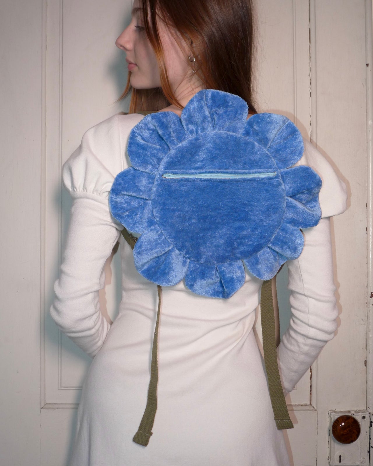 Fuzzy Blue Flower Backpack • 1-of-1